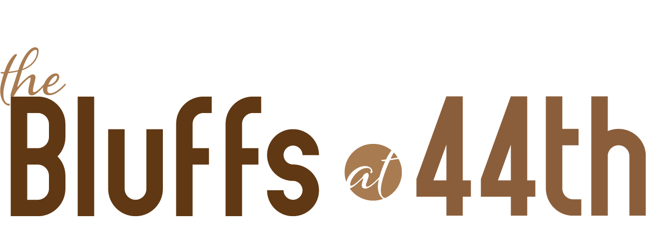 The text "the Bluffs 44th" is displayed in a large, brown font on a green background.